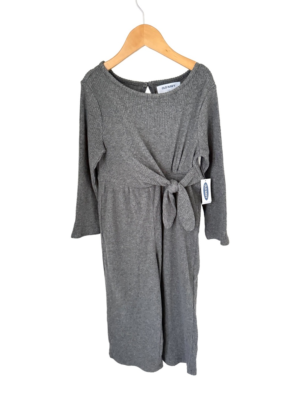 Old Navy Gray Ribbed Tie-Front Long Sleeve Romper Size 5